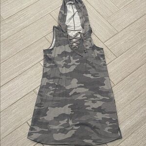 Maurice’s Sleeveless Camo Hooded Tank Dress - Gray Camouflage